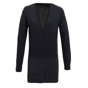 Premier Womens/Ladies Longline V Neck Knitted Cardigan / Charcoal